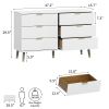6 Drawer Dresser For Bedroom, Storage Cabinet With Golden Handles, Modern Closet Of Drawers For Living Room